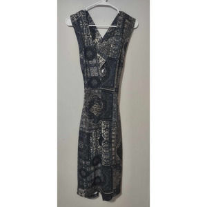 Blue Patterned Deep V Neck Dress Open Back Size XS? See Measurements